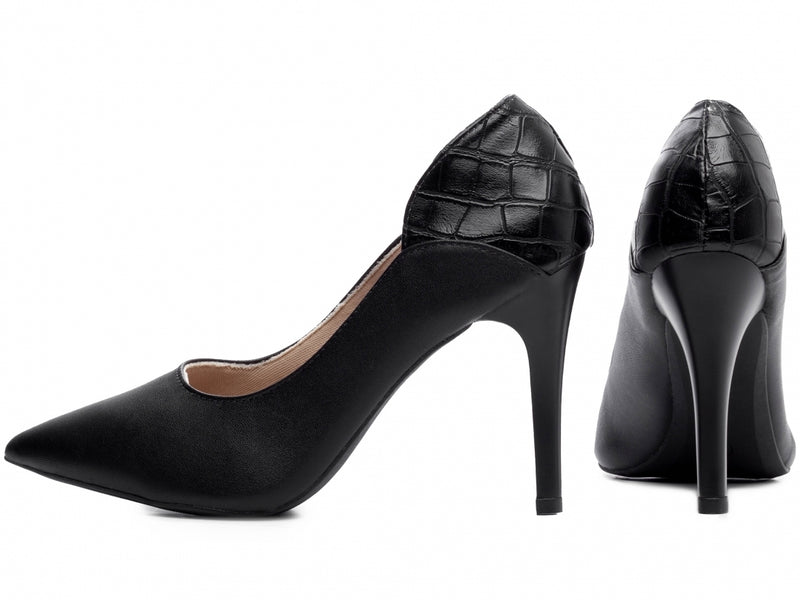 Calçado Feminino Scarpin em Napa e Calcanhar em Croco