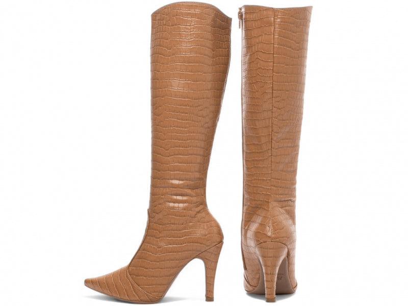 Bota Feminina em Napa Croco Cano Alto